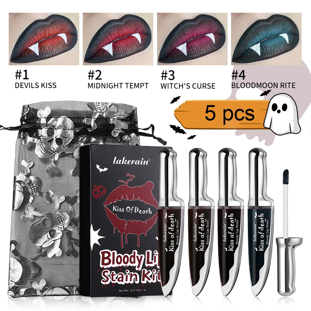 2Pcs Matte Bloody Lip Stain Long-Lasting Water-Resistant Liquid Lipstick Gothic Vampire Halloween Party Lip Tint Cosmetics