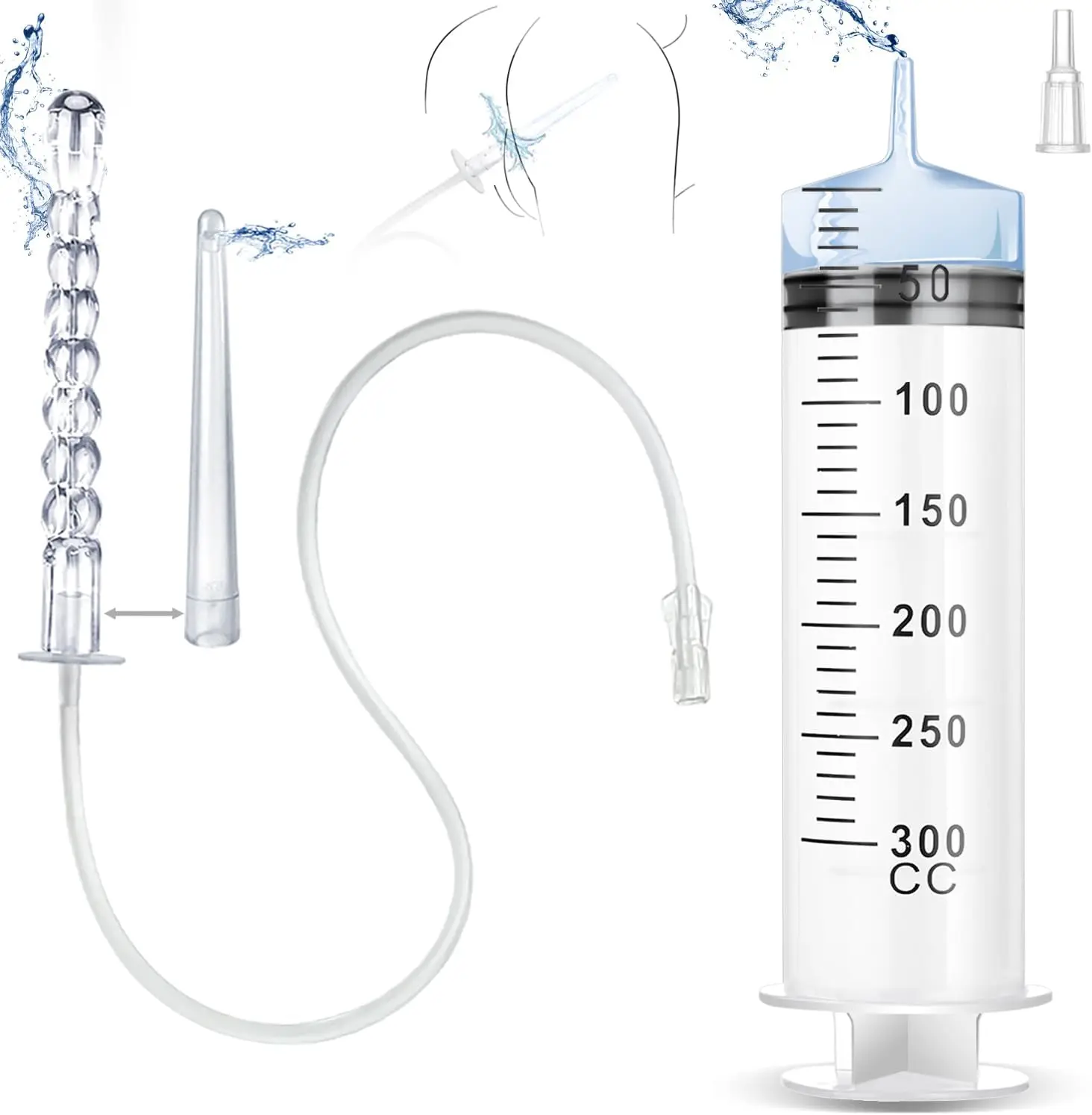 150/3 00ML Enema Syringe Cleaning Enema System, for Colon Cleaning Travel Enema Kit, Suitable for Men and Women 2 Nozzles