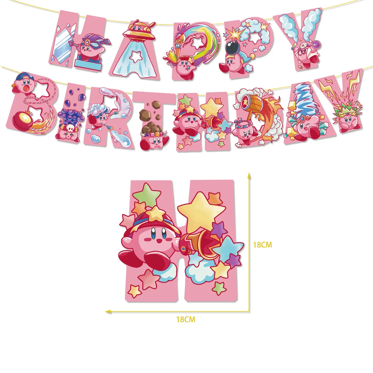 Cute Kirby Super Star Party Banner Descartável Dinnerware, Bandeira Pendurada, Balões Set, Decoração De Bolo