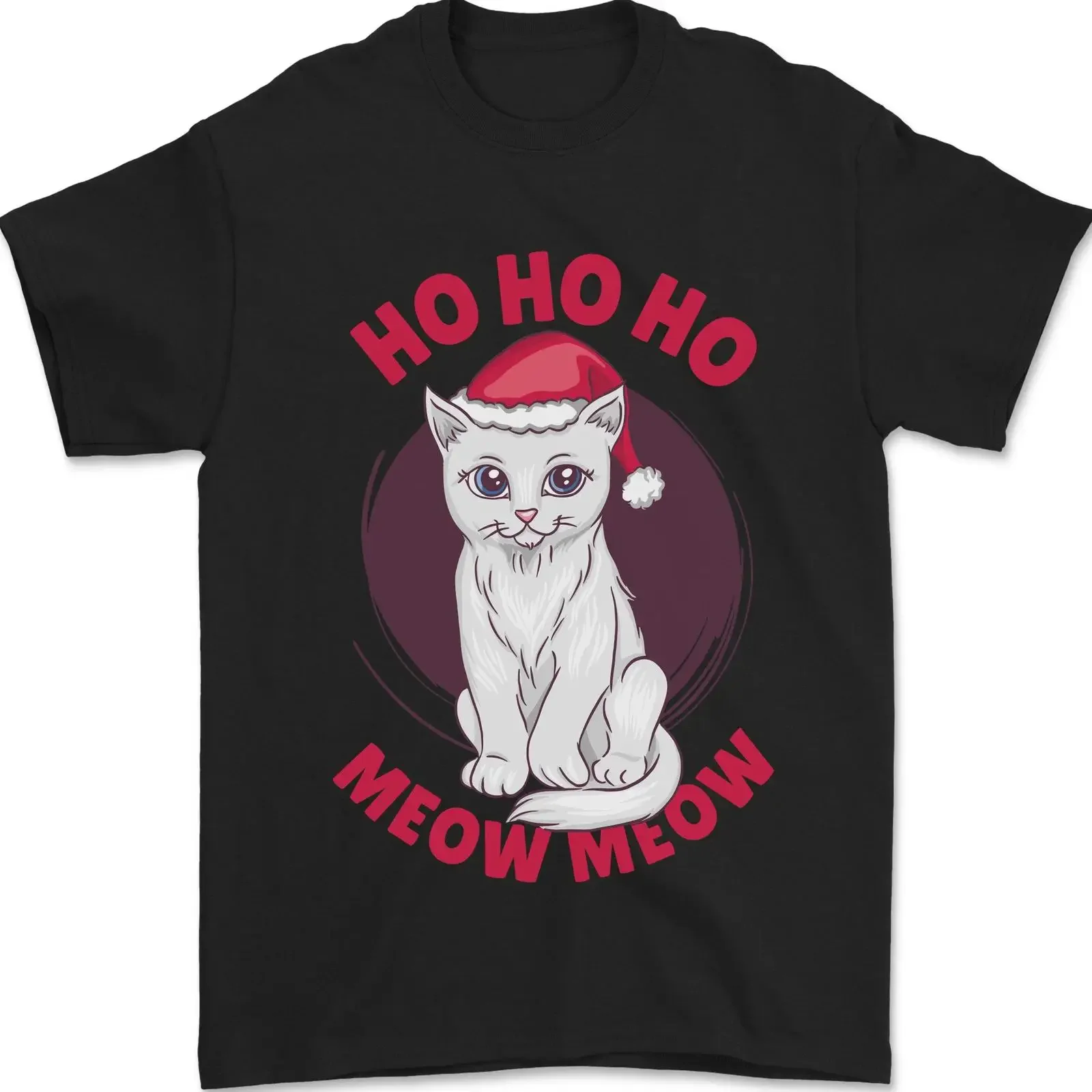 HO Funny Christmas Cat Xmas Meow Mens T Shirt 100 Cotton vintage Washed Breathable designer clothes fashion Unisex Slightly