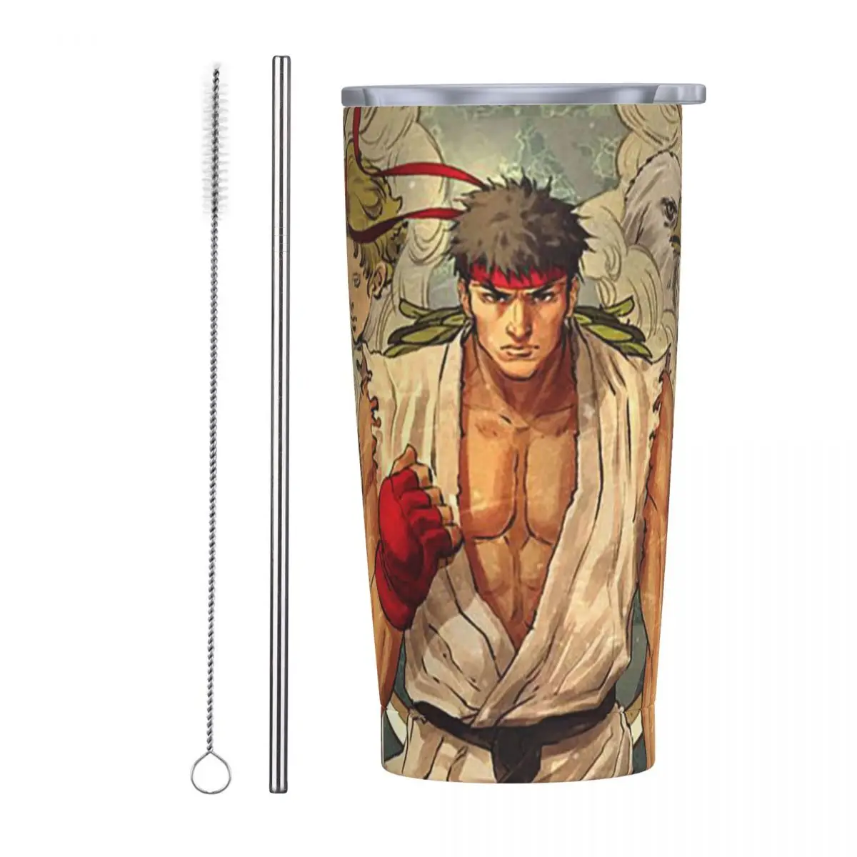Ryu Street Fighter II Turbo Hyper Fighting Stainless Steel Tumbler Vacuum Mugs Thermal Cold Bottle Straws With Lid 20oz