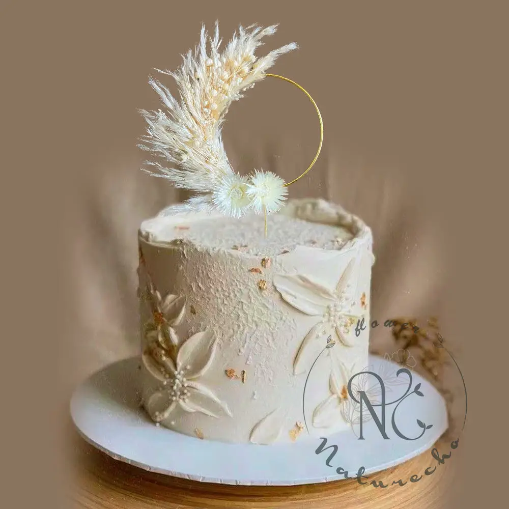 

Boho Pampas Grass Wreath Cake Decor Dried Flower Cake Toppers for Birthday Wedding Floral Cake Topper Baby Shower Decorations