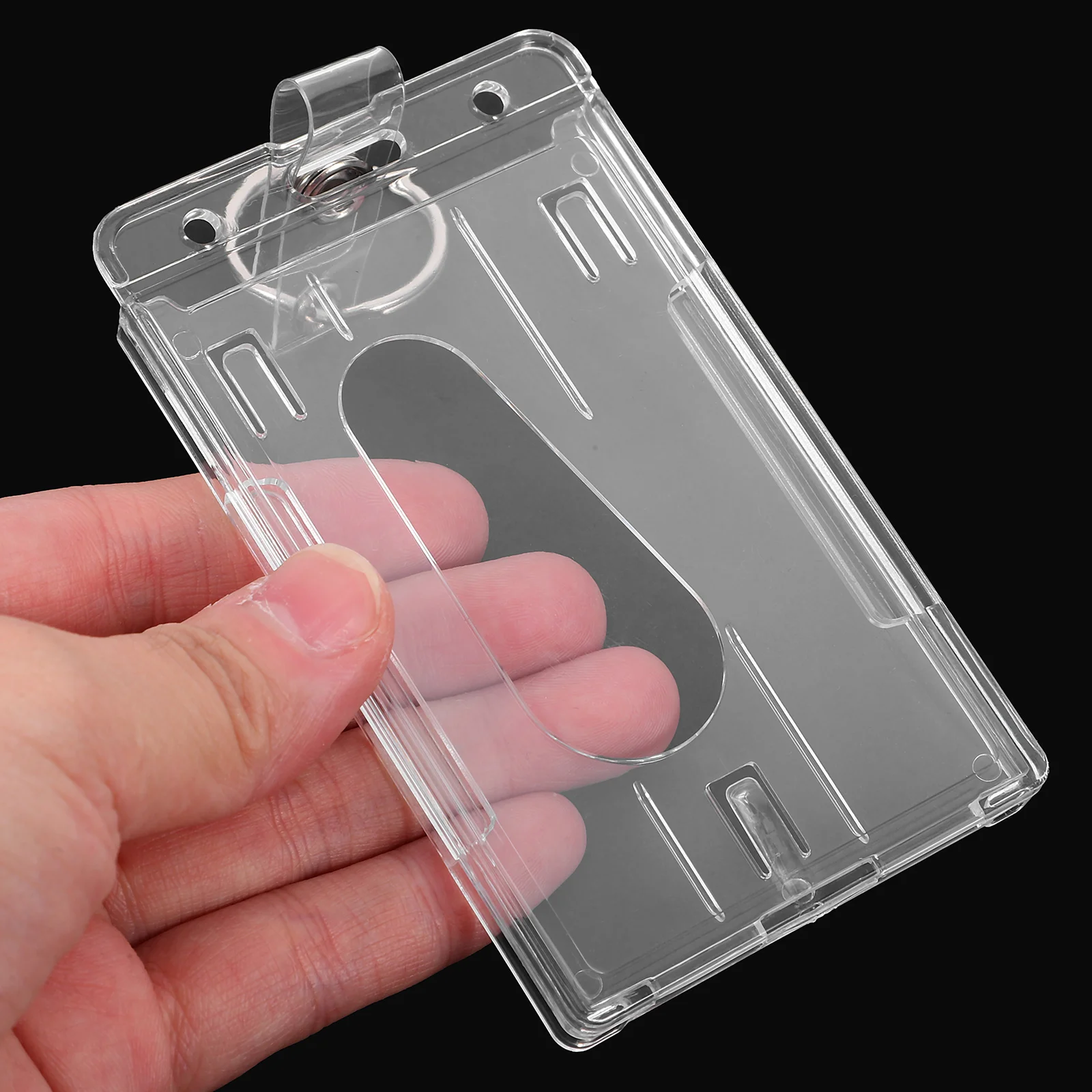 

6pcs Vertical Double Sided PC Material Transparent Card Holder Keychain Thumb Slot Design Portable ID Cards Card Storage