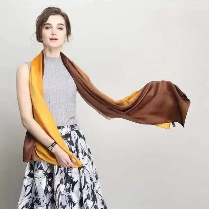 Fashion Gradient Cloak Silk Long Satin Evening Dress Scarf Thin Soft Sun Protection Beach Towel Air Conditioning Women Shawl