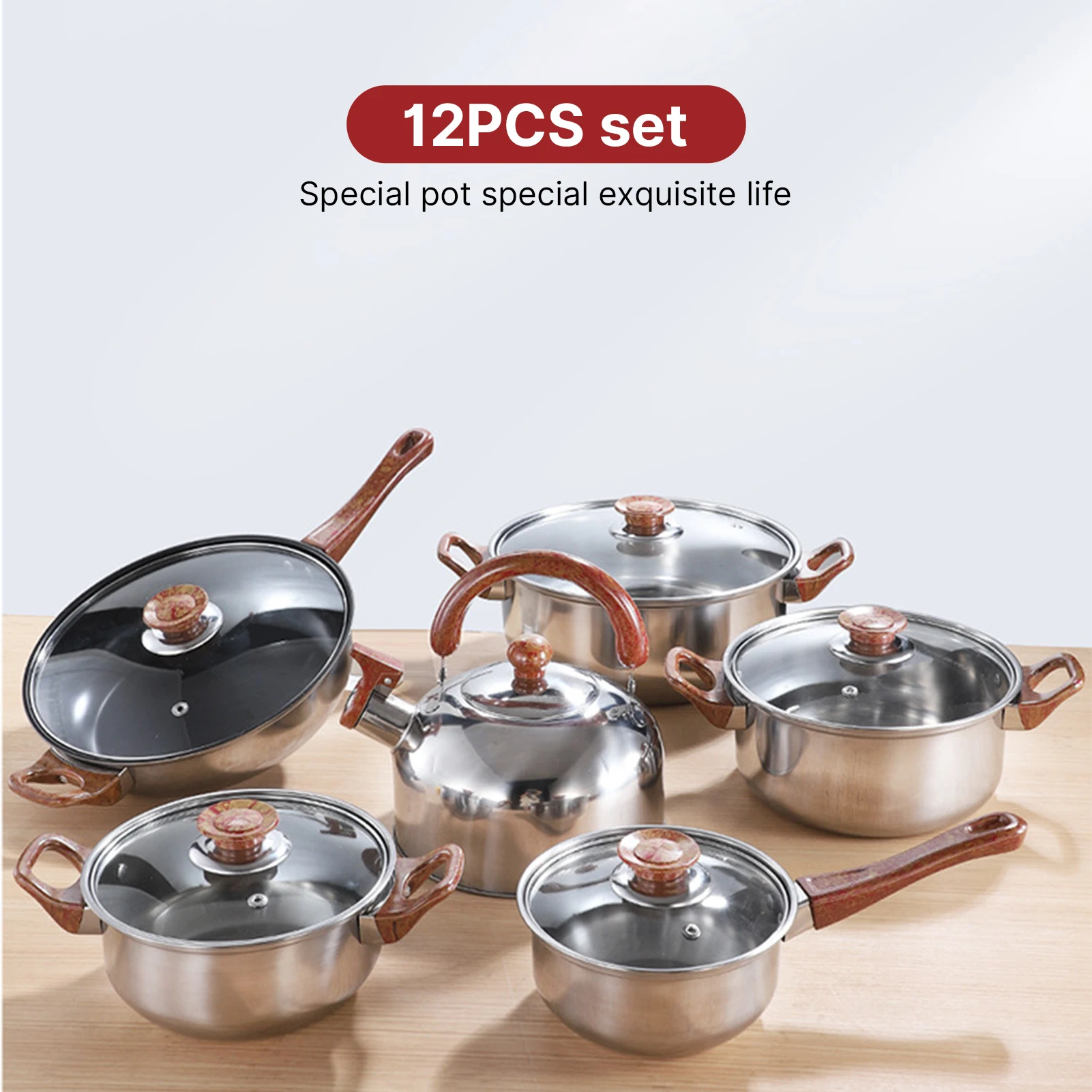 Sanrio 12pcs Pots and Pans Set with 3L Kettle Nonstick Kitchen Stainless