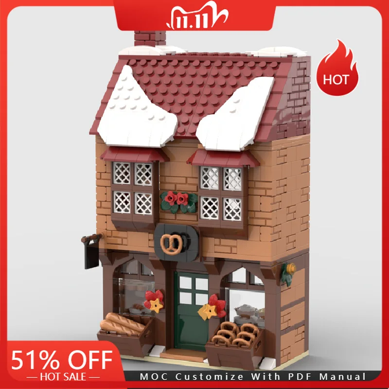 

603 шт. MOC, вид на улицу, модульная зимняя деревня, пекарня, строительные блоки, образовательная сборка, детские игрушки, рождественские подарки