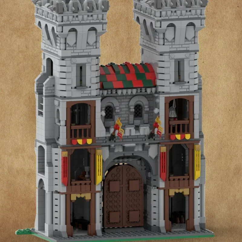 Medieval Castle Model MOC Building Bricks Red Castle Wall Gate Modular Technology Gifts Holiday Assemble Children Toys Suit