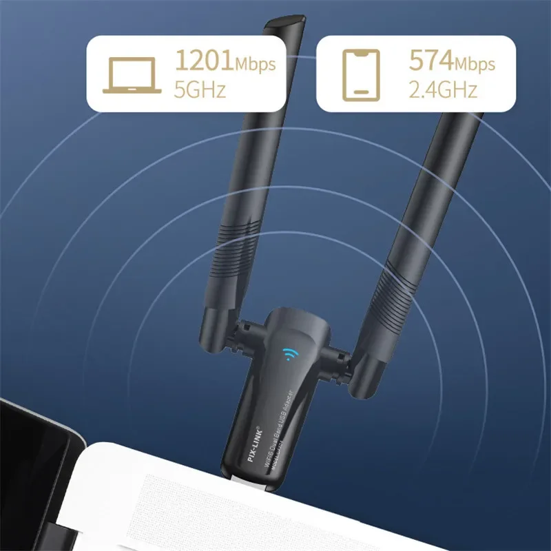 Kartu jaringan WiFi 1800Mbps USB 3.0, WiFi 6 adaptor Dual Band 2.4G 5Ghz Dongle Wi-Fi eksternal 2 antena penerima USB untuk PC Laptop