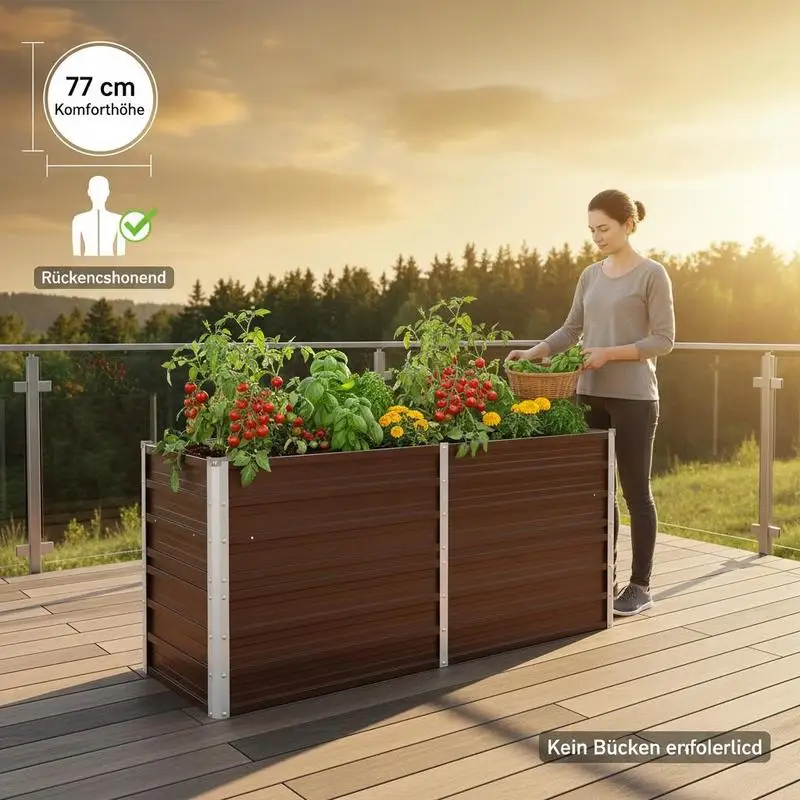 Jardinière surélevée rectangulaire pour terrasse et balcon – Acier galvanisé avec bords de sécurité et design moderne
