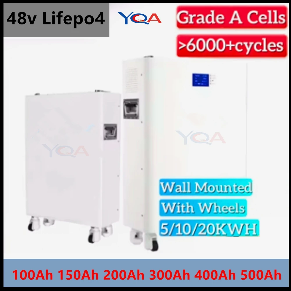 6000+Cycles 48V 100Ah 150Ah 200Ah 300Ah 400Ah 500Ah Lifepo4 Battery with Wheels for 5KW 10KW Energy Storage PV Household