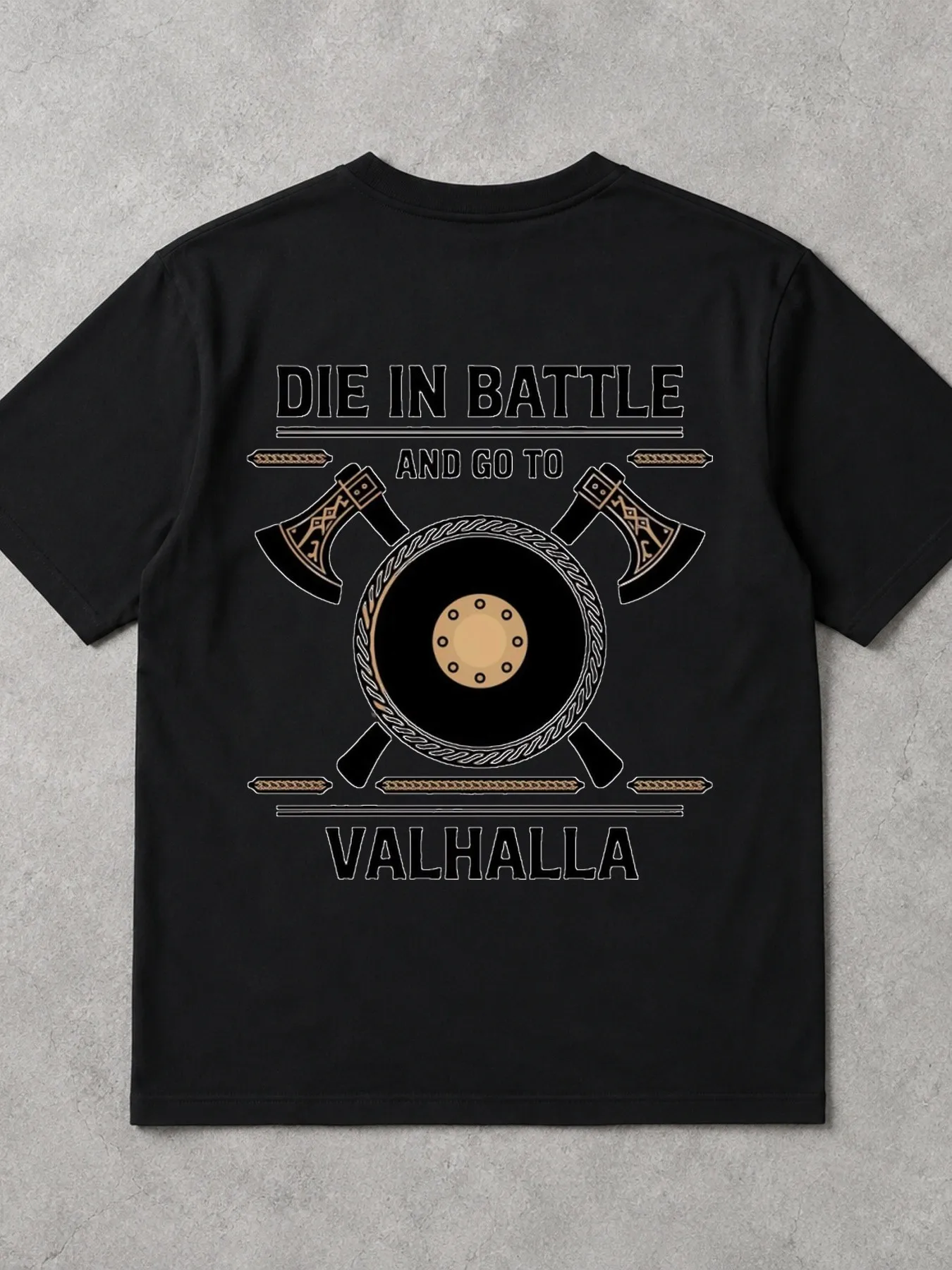 Men's Retro Graphic Tee Summer Casual Loose Fit Fashion Shirt Printed With Crossed Axes Shield And Die In Battle And Go To Valha