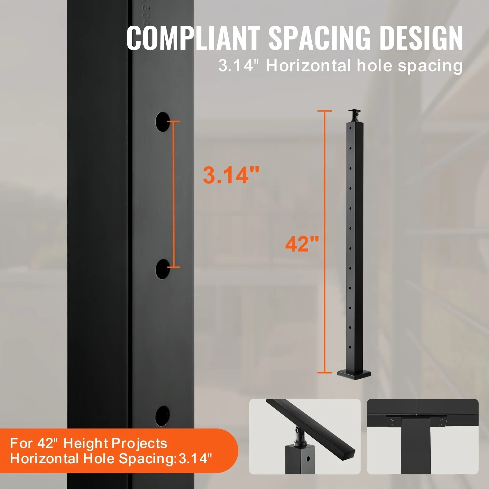 Cable Railing Post Level Deck Stair Post 42 x 1.97 x 1.97" Cable Handrail Post Stainless Steel Brushed Finishing Deck