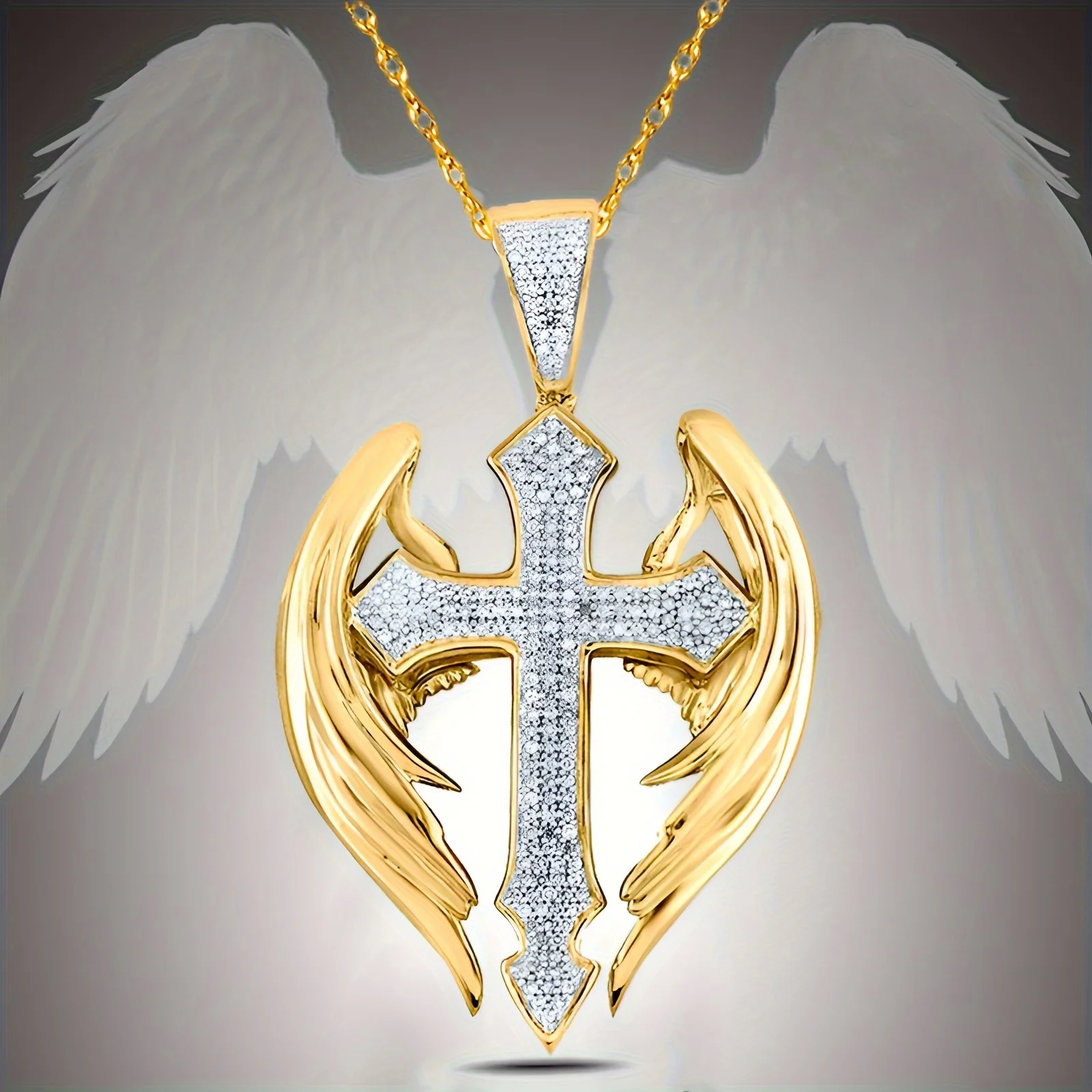 

Angel Wings Cross Pendant Necklace, Elegant Style Fashionable Unisex Jewelry Accessory, Ideal Anniversary & Birthday Gift