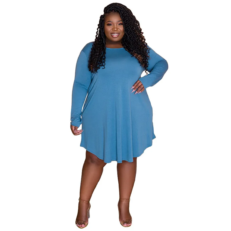 SOMO – robe mi-longue à col ras du cou pour femme, vêtement ample, Simple et décontracté, grande taille, couleur unie, vente en gros, livraison directe, collection automne 2022