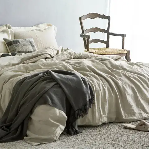100% Washed Linen Duvet Cover And Pillowcases Natural France Flax Quilt Cover Breatherable Ultra Soft Farmhouse Bedding