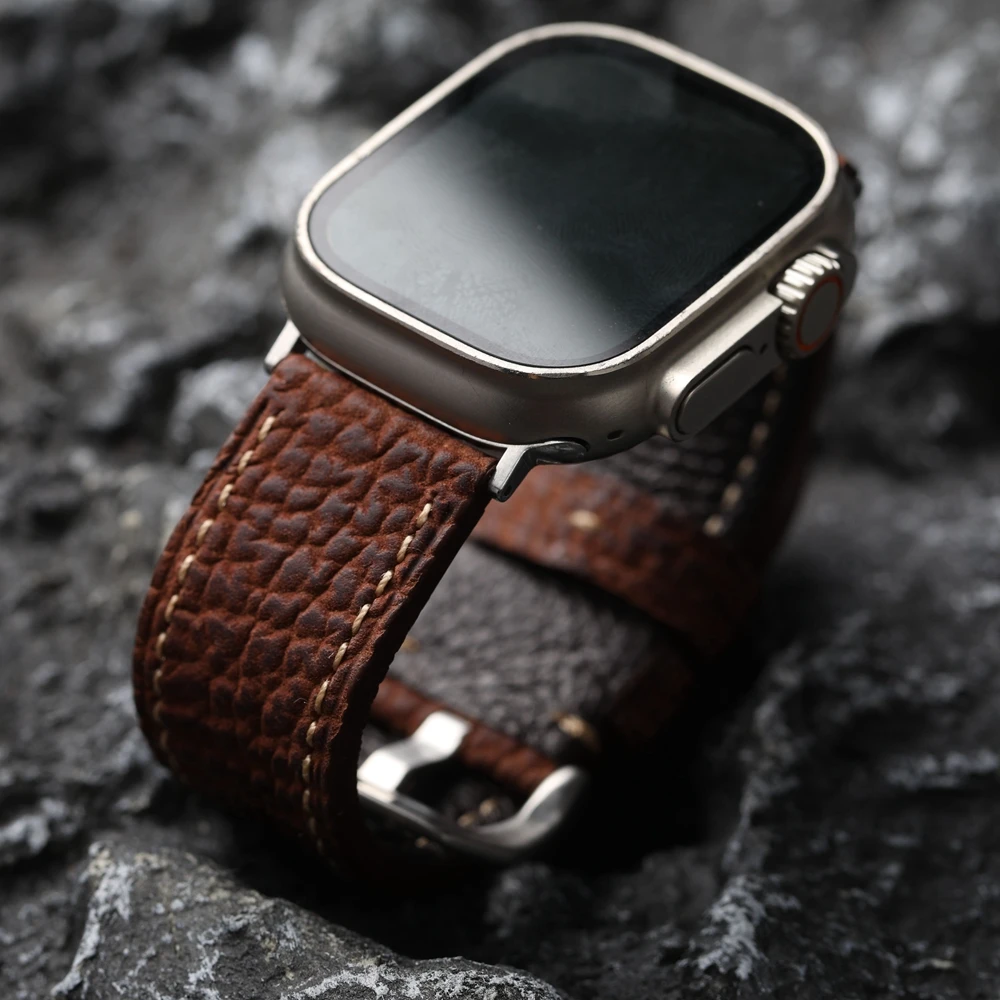 

Кожаный ремешок ручной работы для iWatch Apple Watch 49 мм 45 мм 44 мм коричневый Ultra2 мягкий мужской браслет из натуральной кожи в винтажном стиле