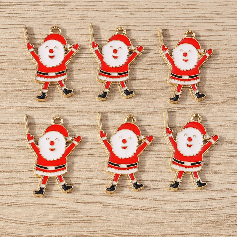 

10pcs 21x30mm Cute Enamel Christmas Santa Claus Charms Pendants for Jewelry Making DIY Earrings Necklace Handmade Craft Supplies