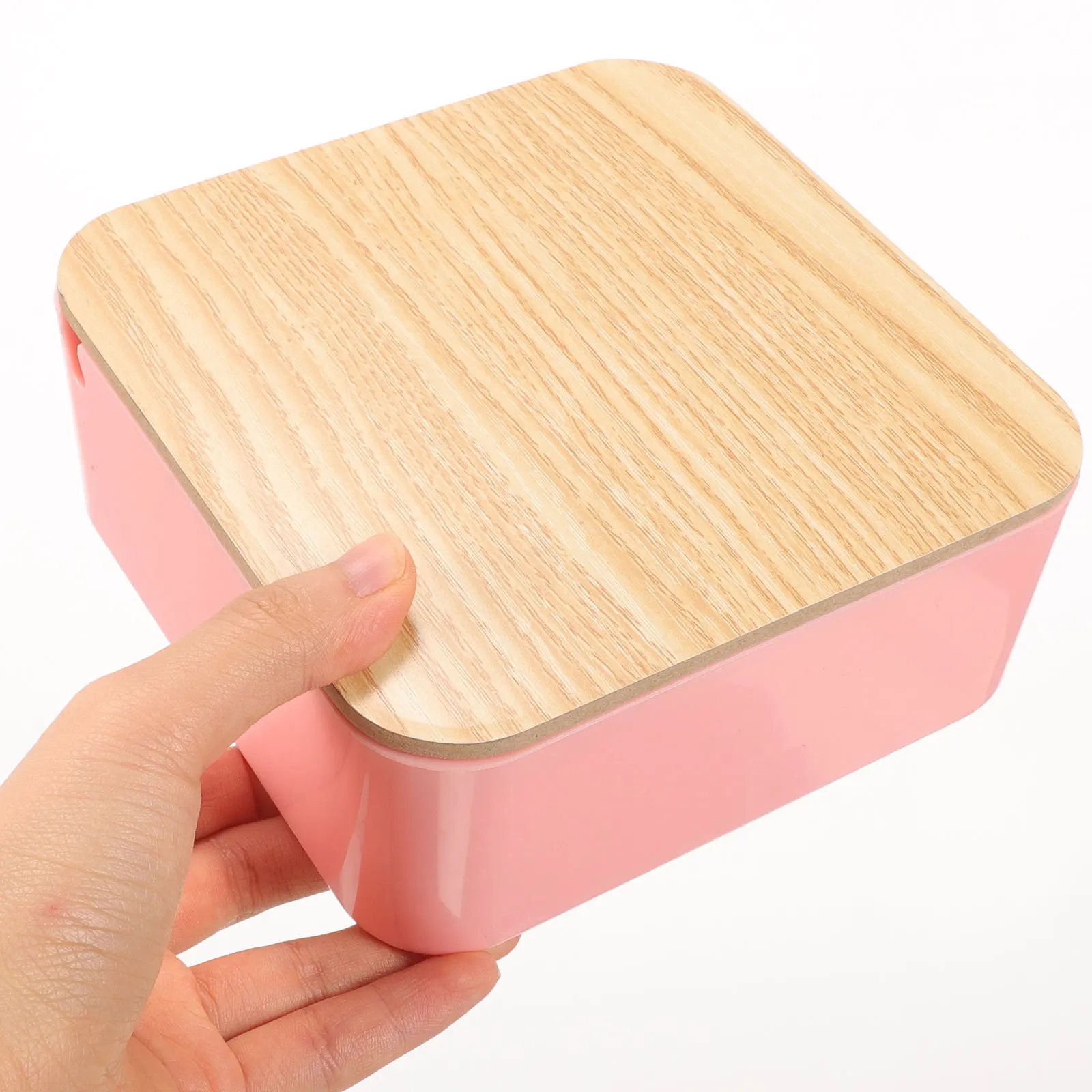 

Bamboo Wood Makeup Mirror with Storage Box Clamshell Design Desktop Organizer High Definition Clear Mirror for Home Use