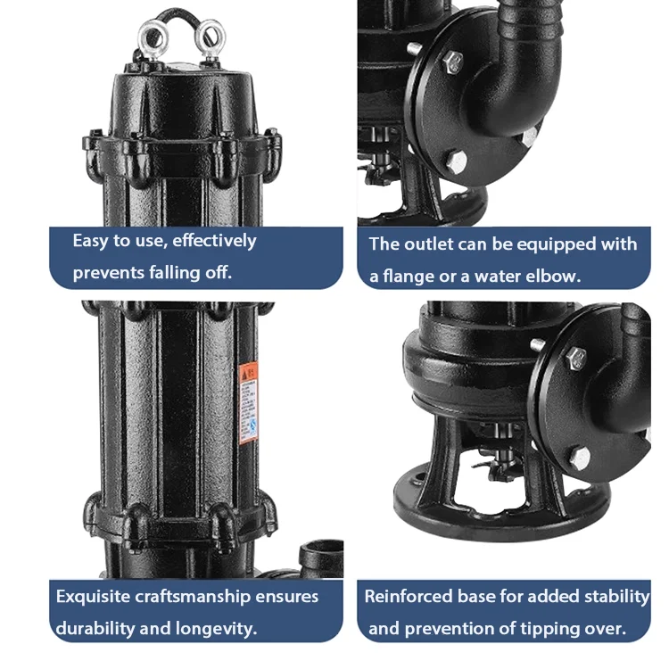 Pompa sommergibile per acque reflue con funzione di taglio integrata e design non intasante per una scarica di effluenti da serbatoi settici.