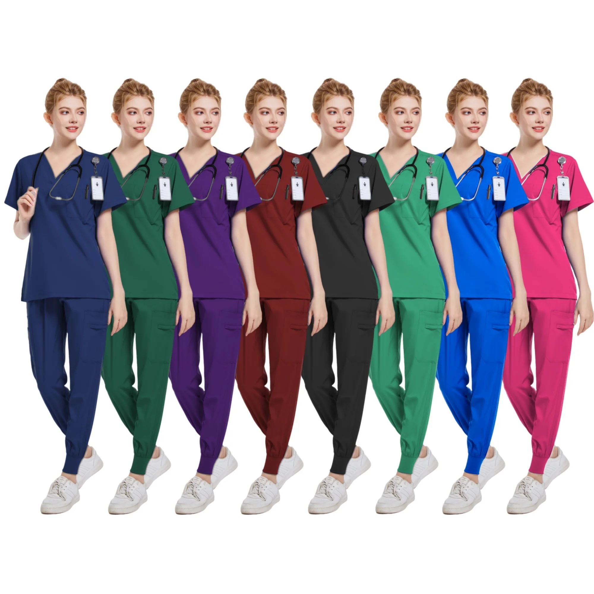 Hospital Medical Spandex Nurse Blouse Medicale Femme Exfoliantes Spa Uniforms Work Wears For Women Scrubs Jogger Set