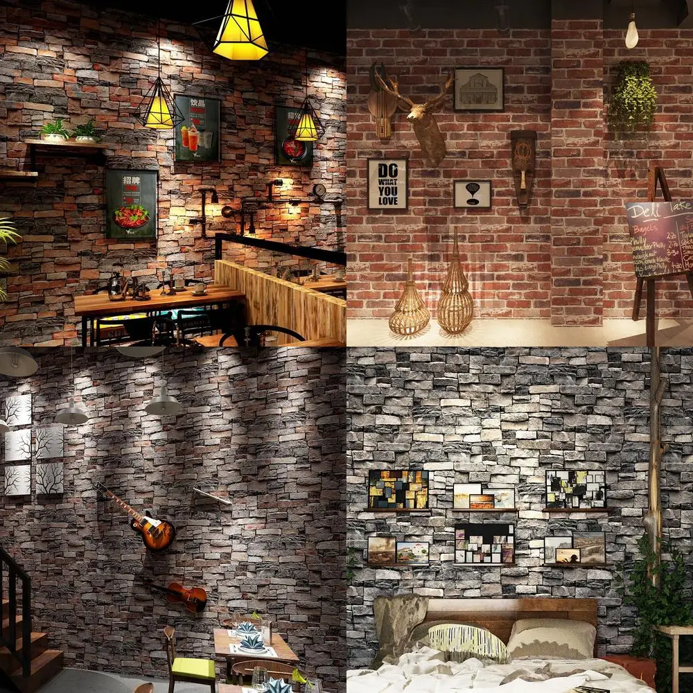 

Retro 3D Brick Pattern Wall Mural for Cafe Bar Restaurant Decor Vintage Stone Red Wallpaper