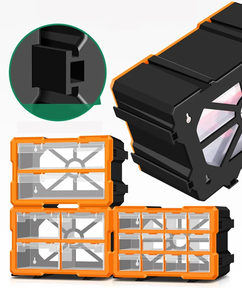 Transparent Multi-cell Plastic Parts Box Large Capacity Tool Storage Component Box Drawer Type Combined Storage Box