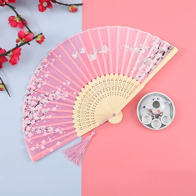Éventail pliant Style ancien Style chinois femmes Hanfu Cheongsam danse enfants été Portable pliant petit ventilateur