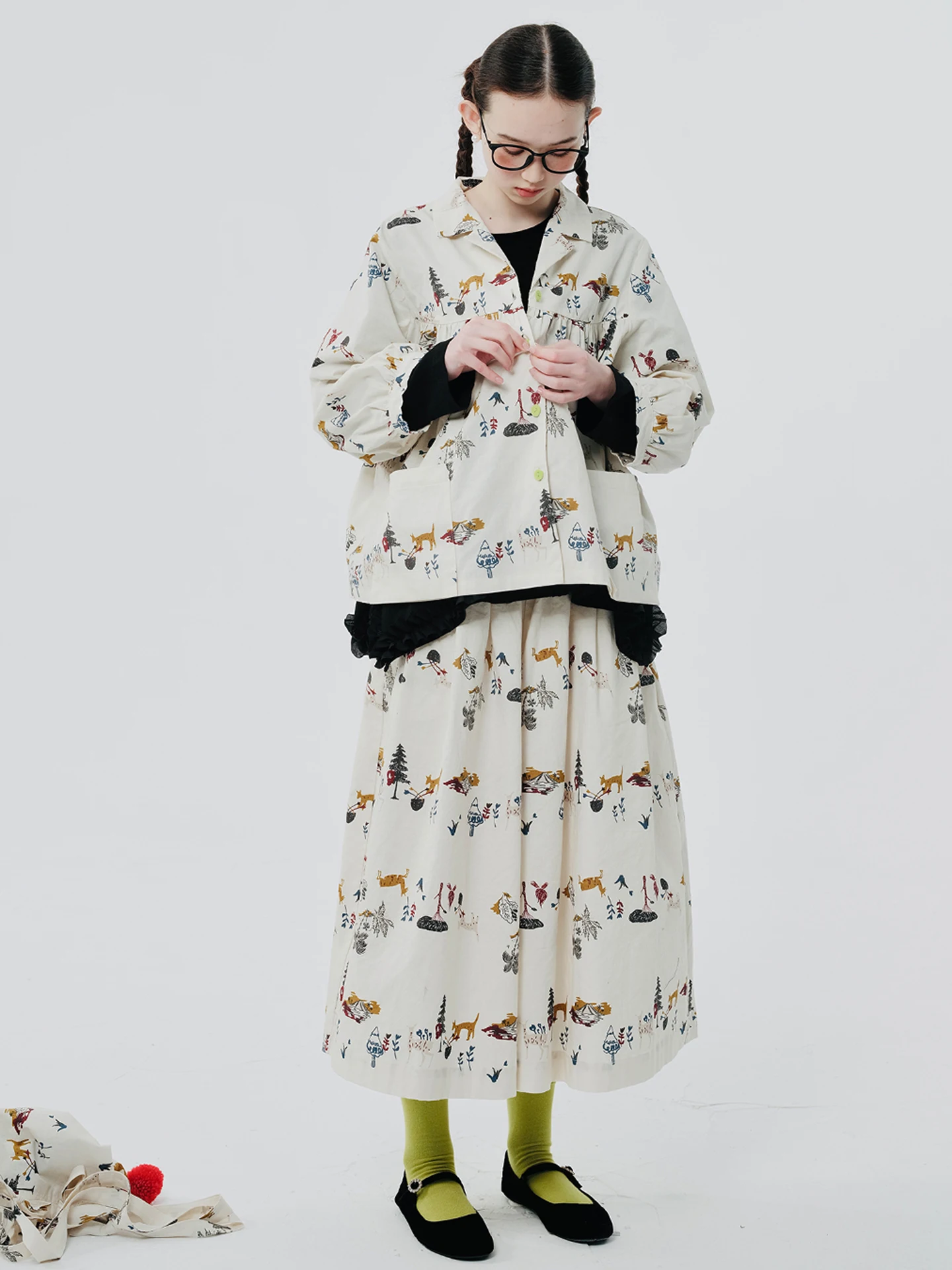 imakokoni 2025 Autumn New Arrival Pure Cotton Deer Forest-Style Long-Sleeve Shirt Coat Cardigan for Women 244523 - Image 3
