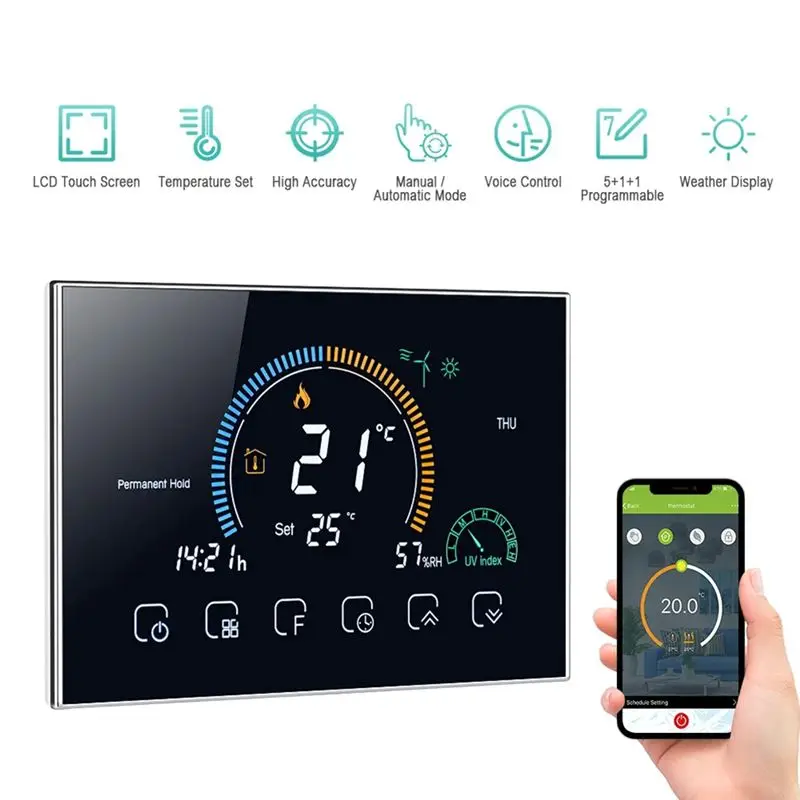 Smart Tuya Alexa Voice Control Smart Programmable Thermostat APP Control LCD Water/Gas Boiler Heating White Wifi Durable-Y41A