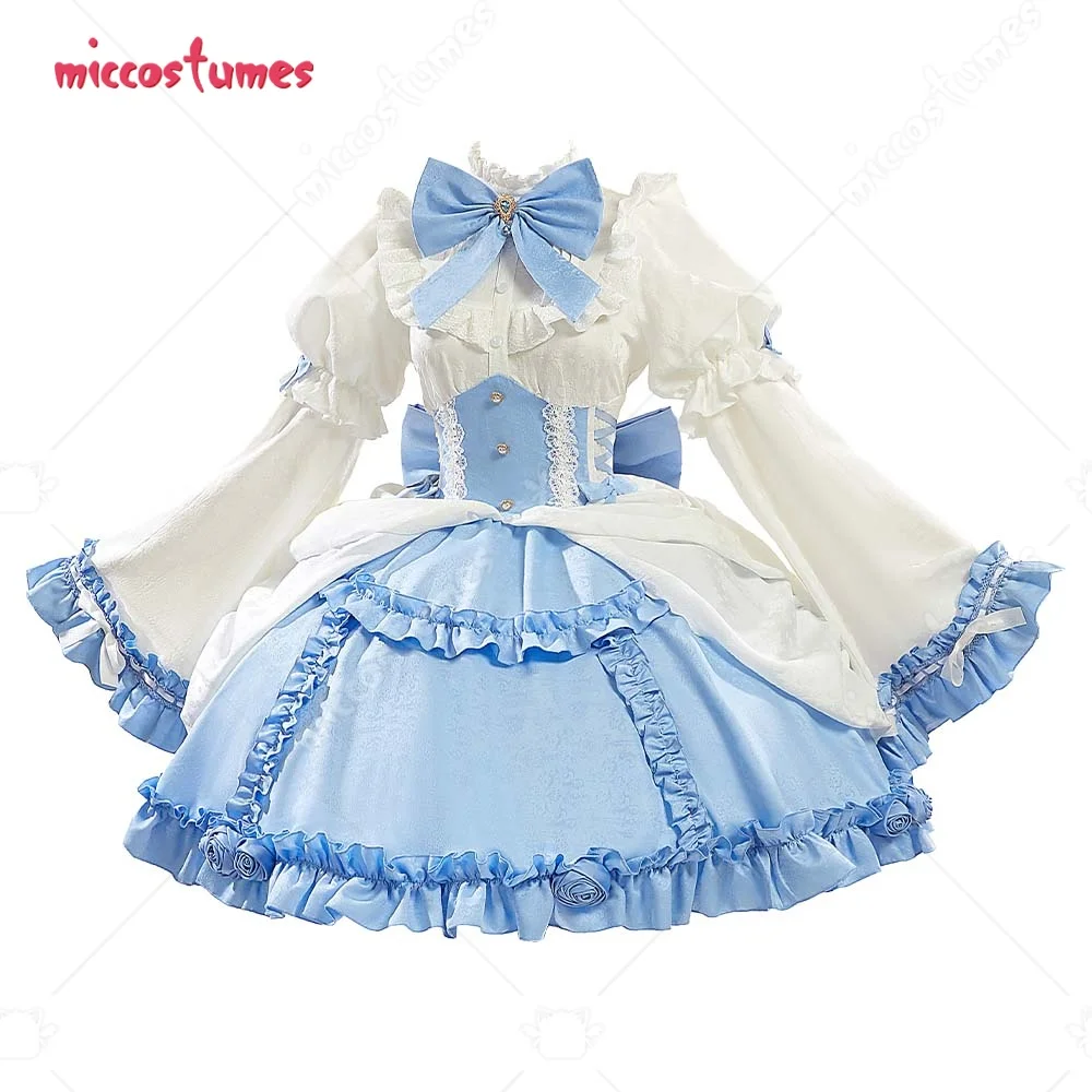 

Miccostumes Women's Halloween Gothic ver Cosplay Costume Blue Lolita Dress with Gloves
