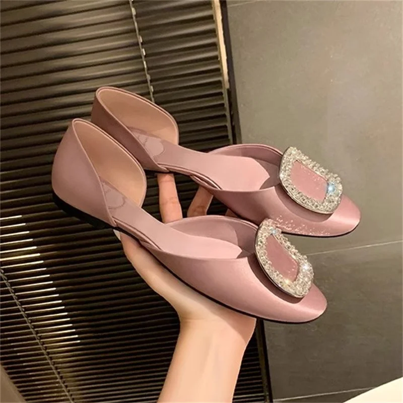 

Flats Women Sandals Summer 2025 New Crystal Shallow Loafers Woman Casual Shoes Elegant Dress Slippers Slides Zapatos De Mujer