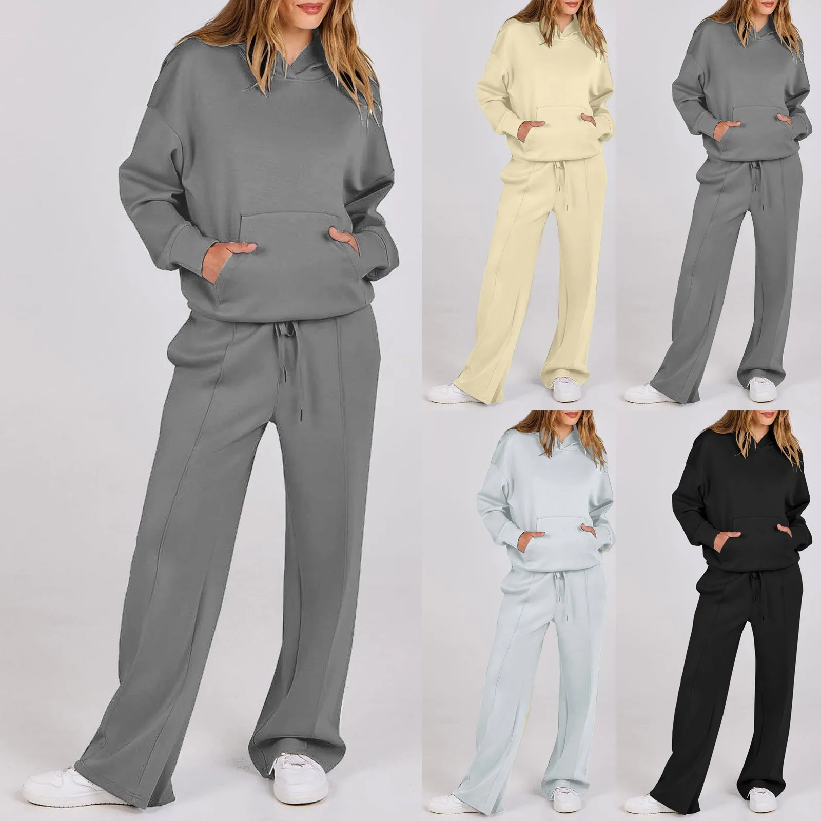 Casual Sports Women\'s Suit Fashion Solid Pullover Long Sleeve Hoodie Pocket Straight Pants Two Sets Loose Tracksuit 2024 Autumn