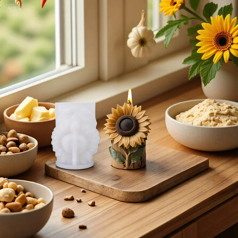 Molde de silicona para vela de girasol, bricolaje, flor 3D, aromaterapia, jabón, adorno, artesanía, yeso, Molde de resina, decoración del hogar