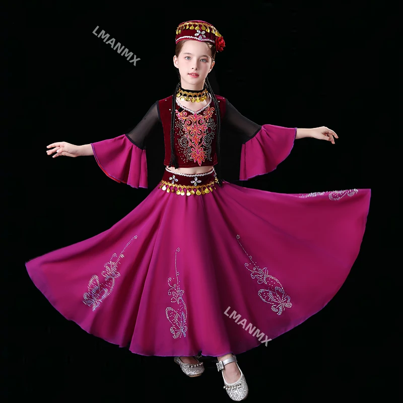 Kizili Guli Xinjiang Uyghur Little Guli Costume da ballo Costume di minoranza etnica Costume da spettacolo per bambini Donna