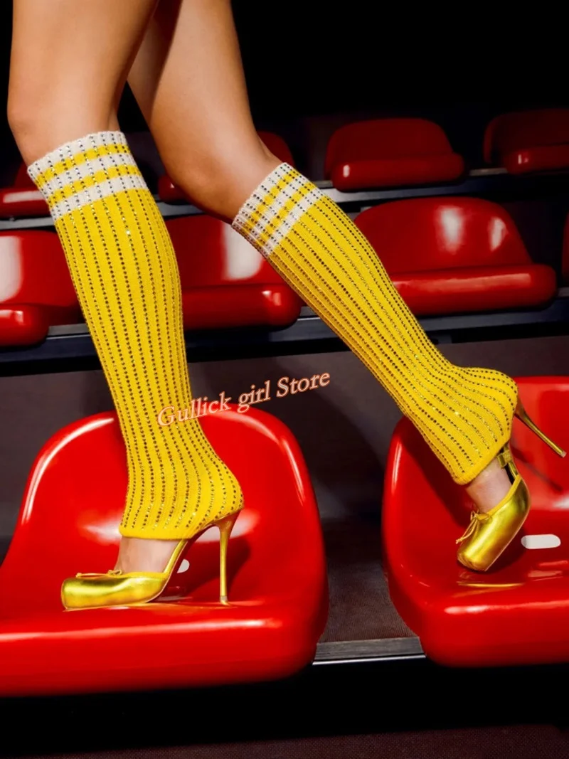 Red Knit Square Toe Boots Cut Out Stiletto Thin High Heel Elastic Fabric Runway 2026 Summer Women Boots Handmade Hot Sale Shoes view 4
