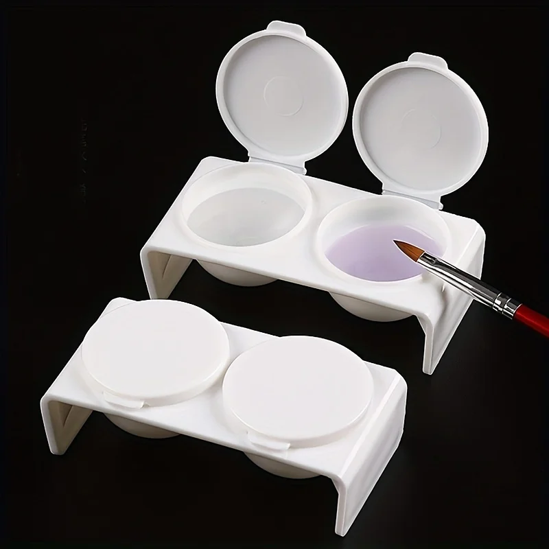 Plastic Dual-Hole Brush Cleaning Cup with Double Lid, Crystal Liquid Cup in White, Specifically Designed for Nail Salons