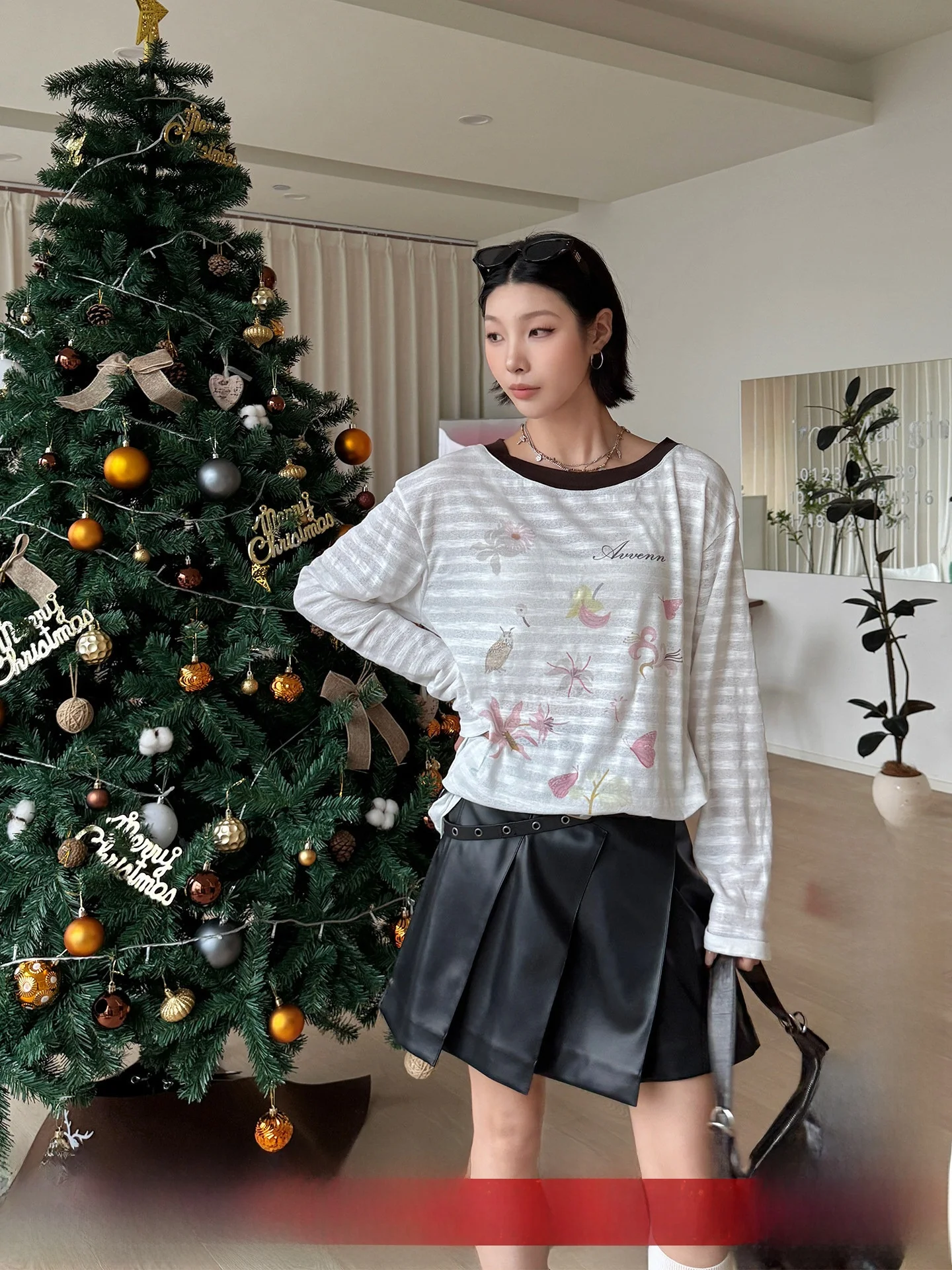 

AVVENN Brand Printed Long Sve T-irt Striped Ne Design Casual Sle Ladies Faion Buy Hand Store Plant Floral