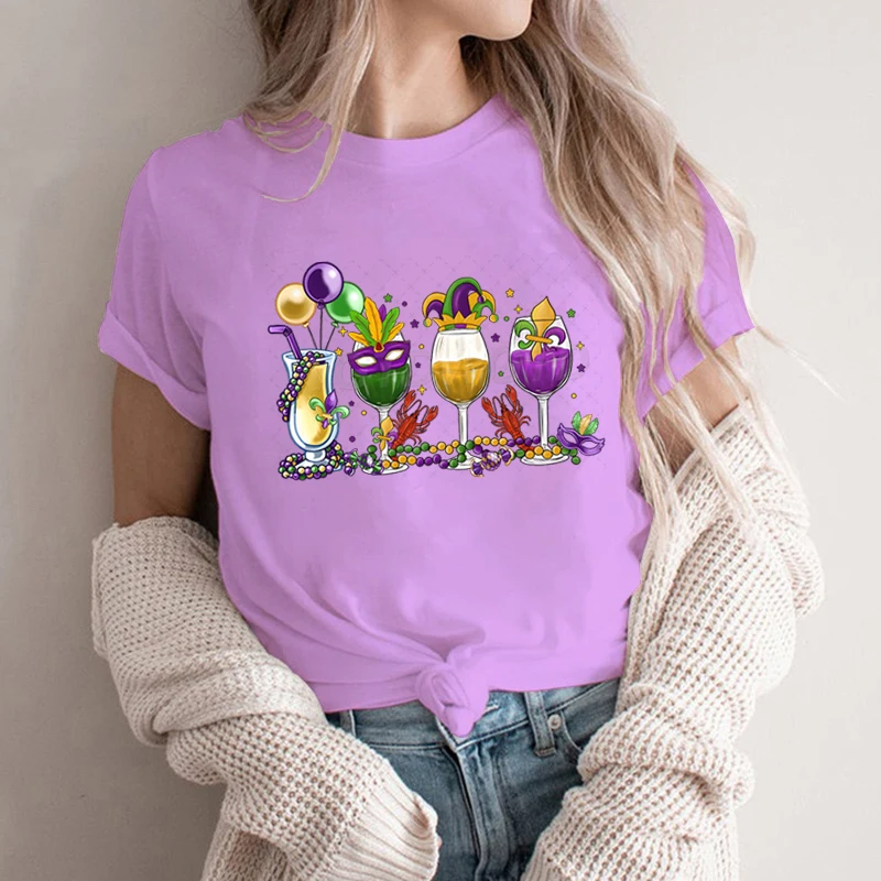 Mardi Gras Drink Shirt for Women Fat Tuesday Wine Graphic Tee Mardi Gras Drinking Party Classic Tops Carnival Vintage T Shirts