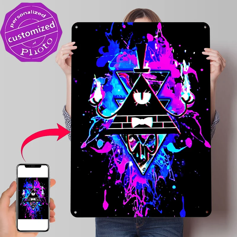 Bill Cipher Abstract Art Poster Customized Vintage Metal Signs Wall Art Retro Tin Plaque for Mancave Decoration Room Desk Decor