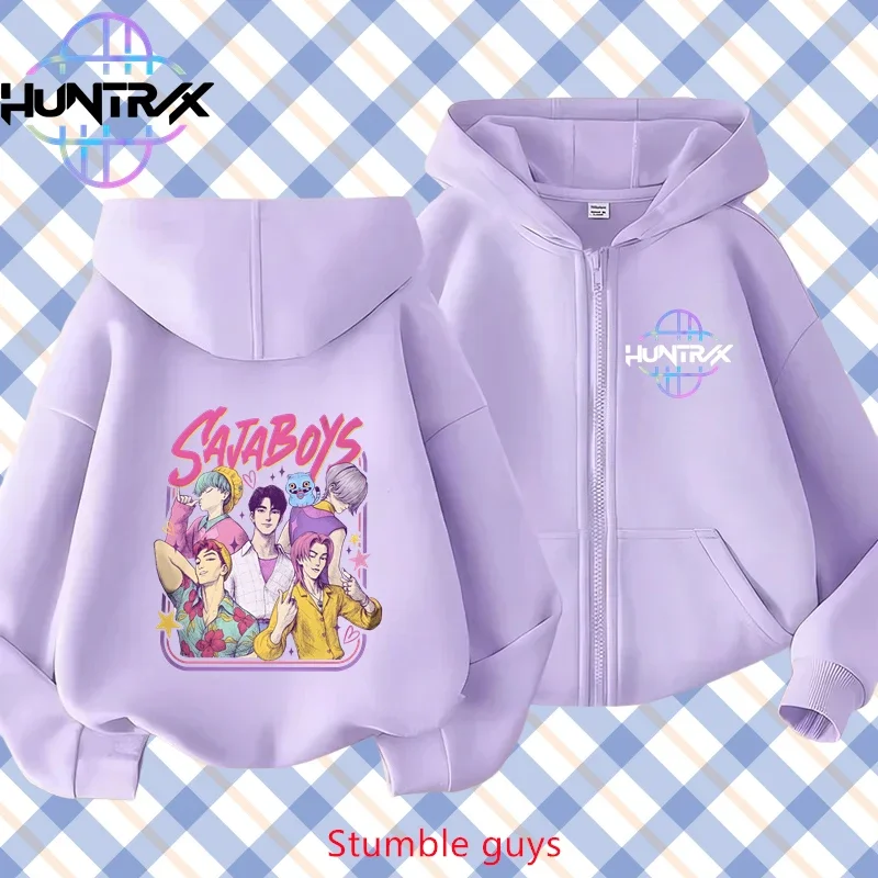 

Kpop Demon Hunters 2026 New Kids Purple Zip Hoodie Spring Autumn Warm Boys Girls Cool Evenings