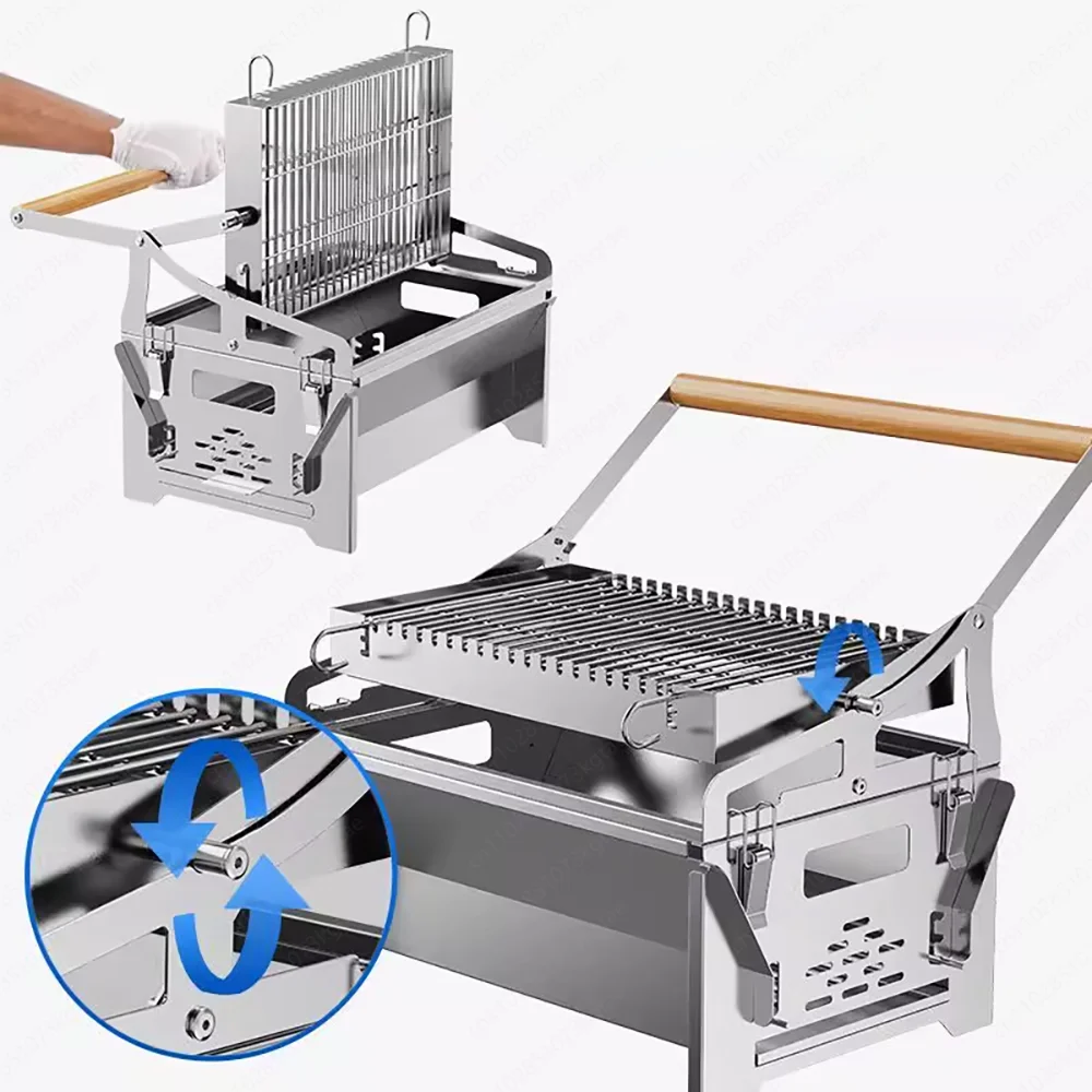 

Wholesale Custom Bbq Grill 360°Rotating Charcoal Grill Stainless Steel Charcoal for Picnics and Camping-Rotating Flipping Design