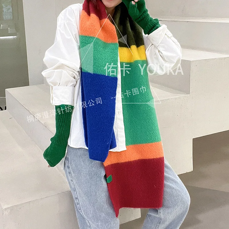 AutumnWinter 2022New Colorful Contrast Scarf Cashmere Mosaic Women's Scarf Thickened and Warm Wrapped with ShawlLovers' scarves