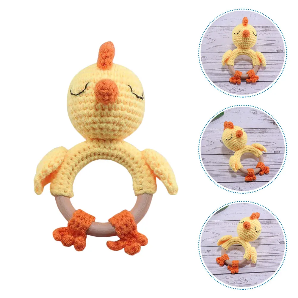 1pc Houten Hand Baby Kuiken Vorm Creatieve Rammelaar Peuter Muzikaal Speeltje Baby Handheld Schattige Houten Rammelaar Voor Zintuiglijk