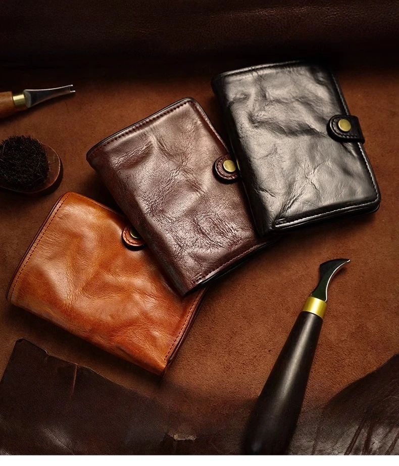 

Handmade short wallet genuine leather vertical style leather billfold handmade vintage driver's license card holder