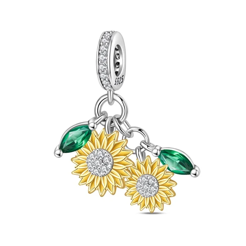 

925 Sterling Silver Sunflower Charms Pendant For Women Fit Original Bracelet DIY Birthday Party Jewelry Gifts