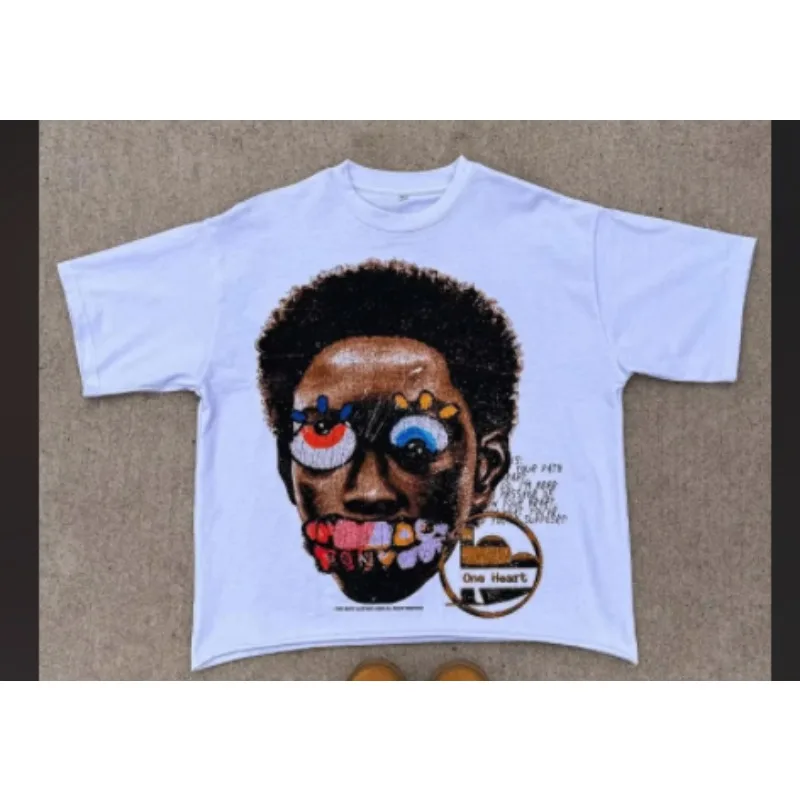

2025 pattern print loose hip-hop cotton men and women short-sleeved Harajuku street top