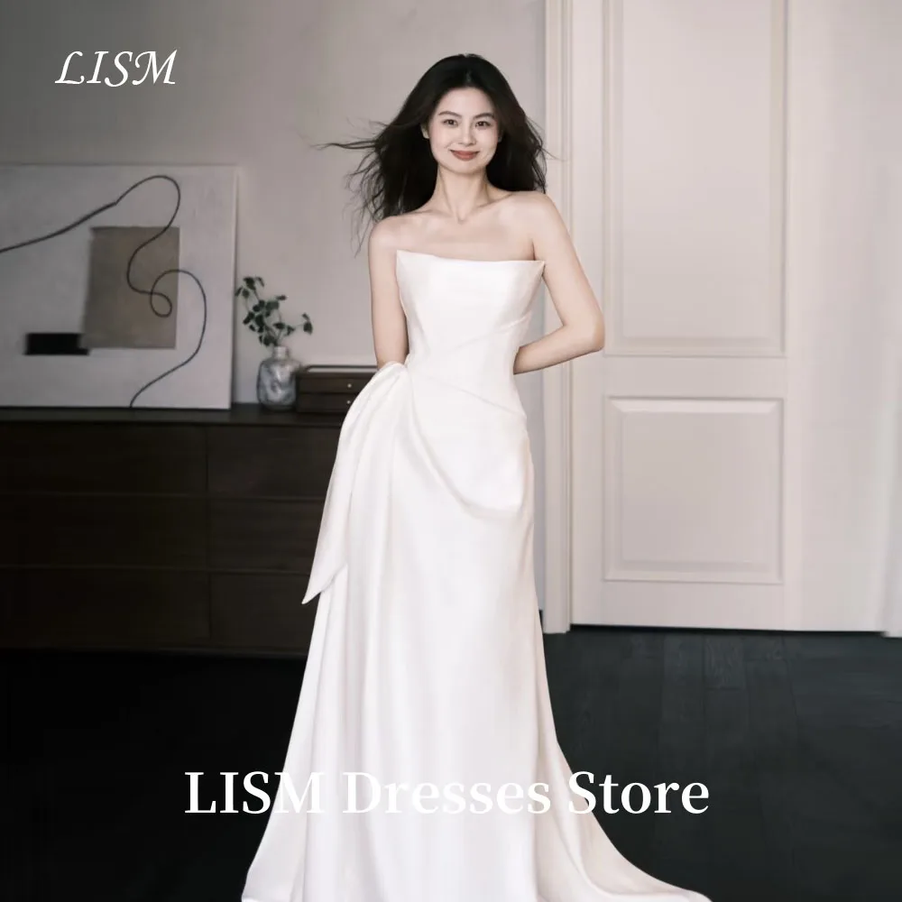 

LISM Silk Satin Simple A-Line Korea Wedding Dresses Photo Shoot Floor Length Elegant Bridal Gowns웨딩드레스 Customized Corsets