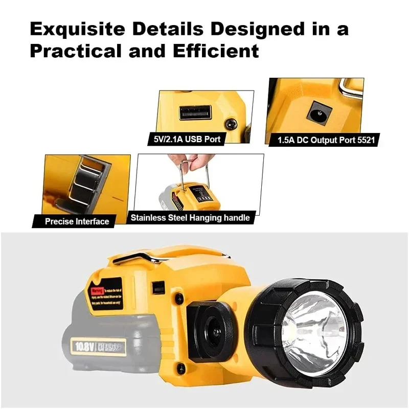 HOT 280LM Rotary Lamp Spotlight LED Work Light for Makita/Dewalt 10.8V 12V Li-ion Battery With USB&DC port Charger Warning Light