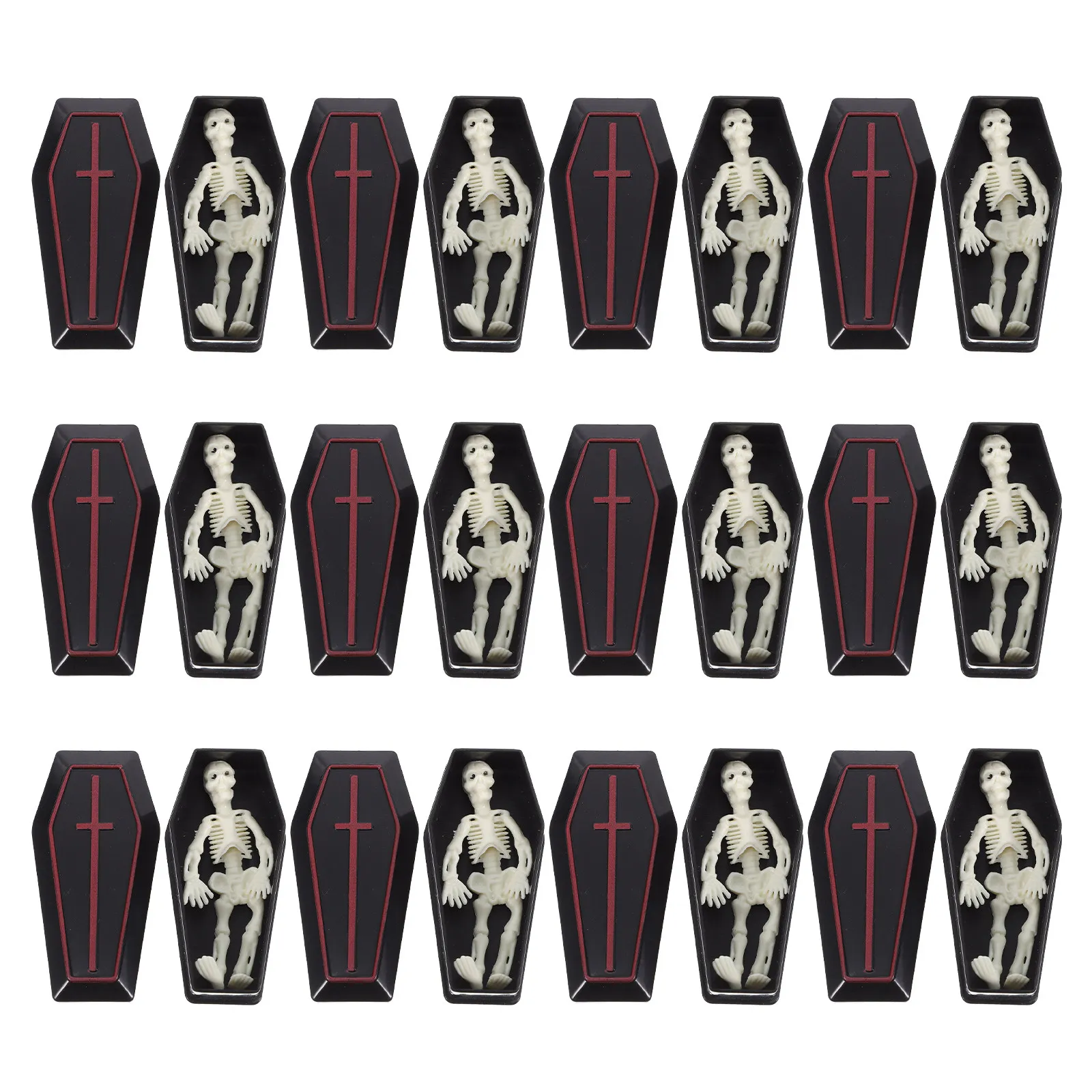 12pcs Mini Plastic Coffin Boxes with Skull Design – Halloween Party Favors, Haunted House Decor