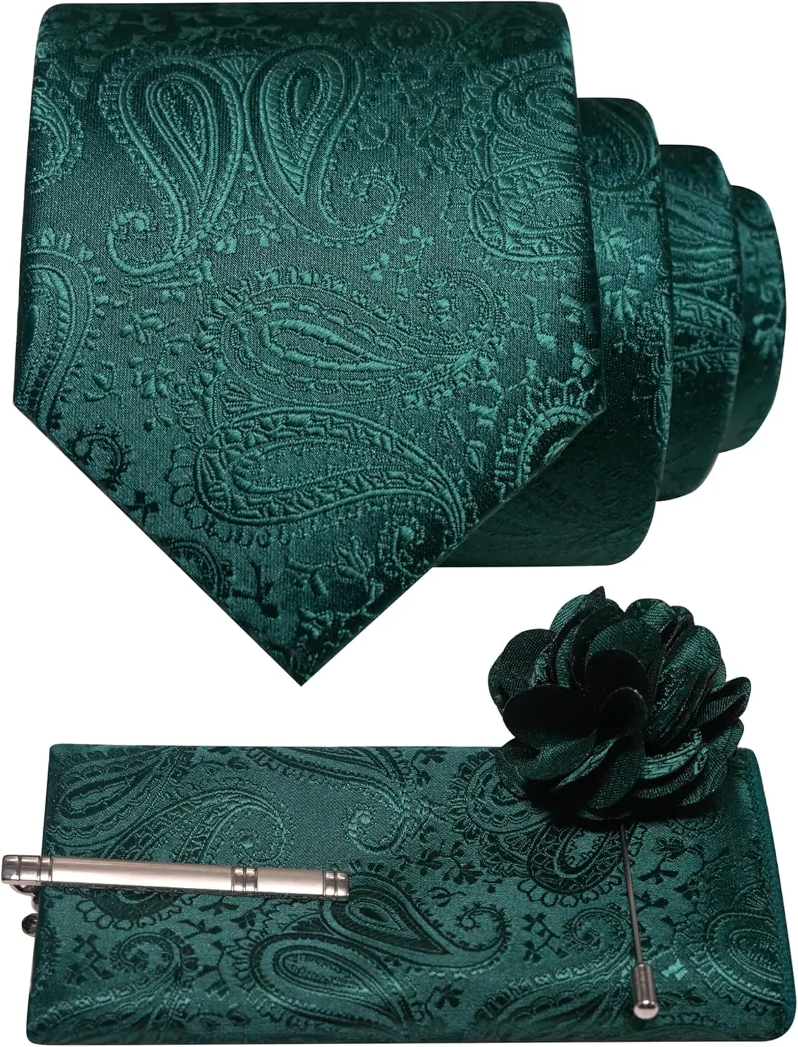 

Men's Paisley Tie Set with Lapel Pin, Pocket Square, and Tie Clip for Business Casual 4PCS